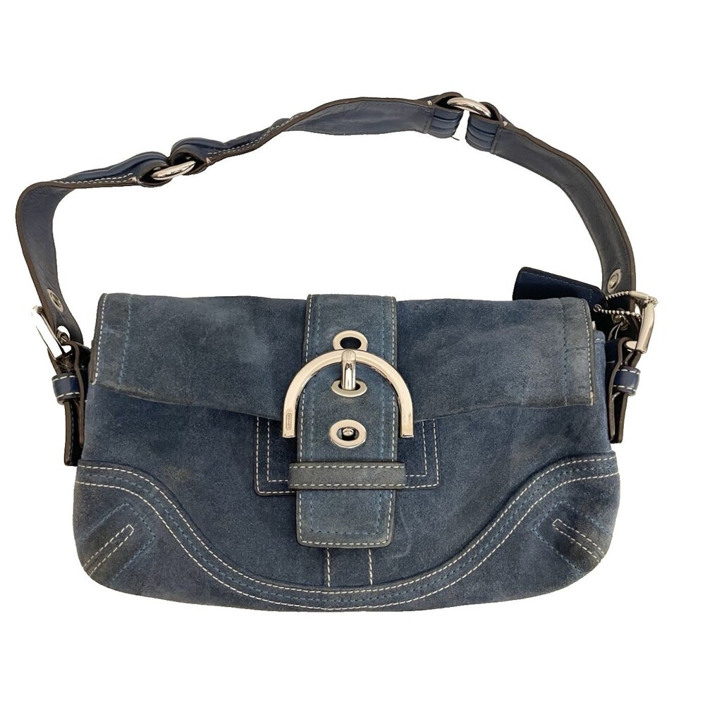 RARE Coach Soho Flap Shoulder Saddle Bag Purse H05S-8A18 Vintage Y2K Blue Suede